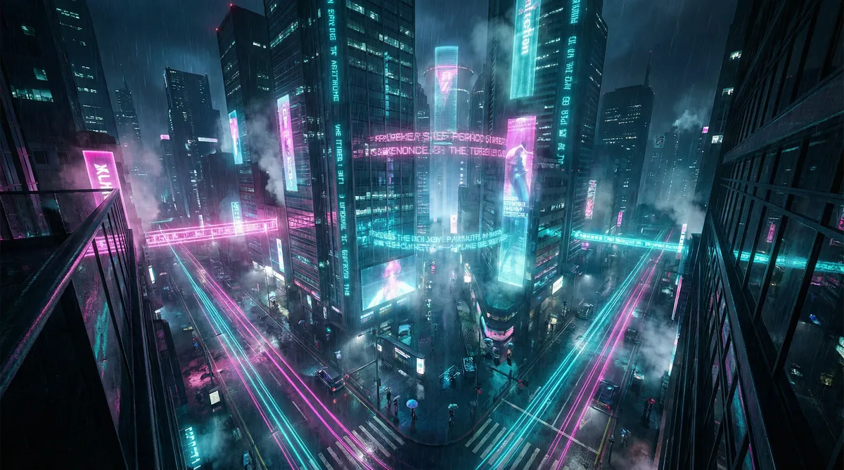 日本阿v免费1767 竖屏短剧平台首页背景 - 赛博朋克都市夜景